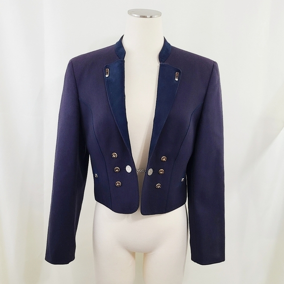 Vintage Jackets & Blazers - Vintage Austrian wool blazer jacket navy blue double breasted military size 38